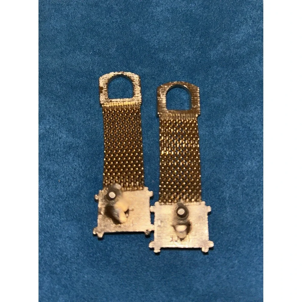 Vintage‎ Dante Dark Green Stone Cufflinks Gold Tone Mesh